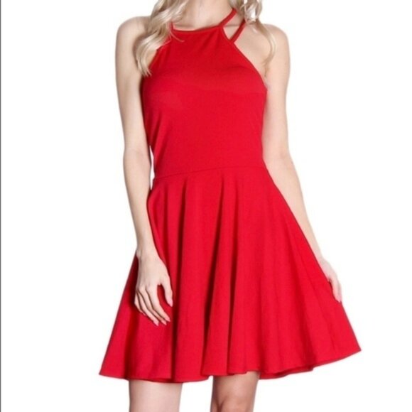 Gaze USA Small Bright Red Strappy Lattice Mini Dress Flirty Fit and Flare‎ - Picture 1 of 8